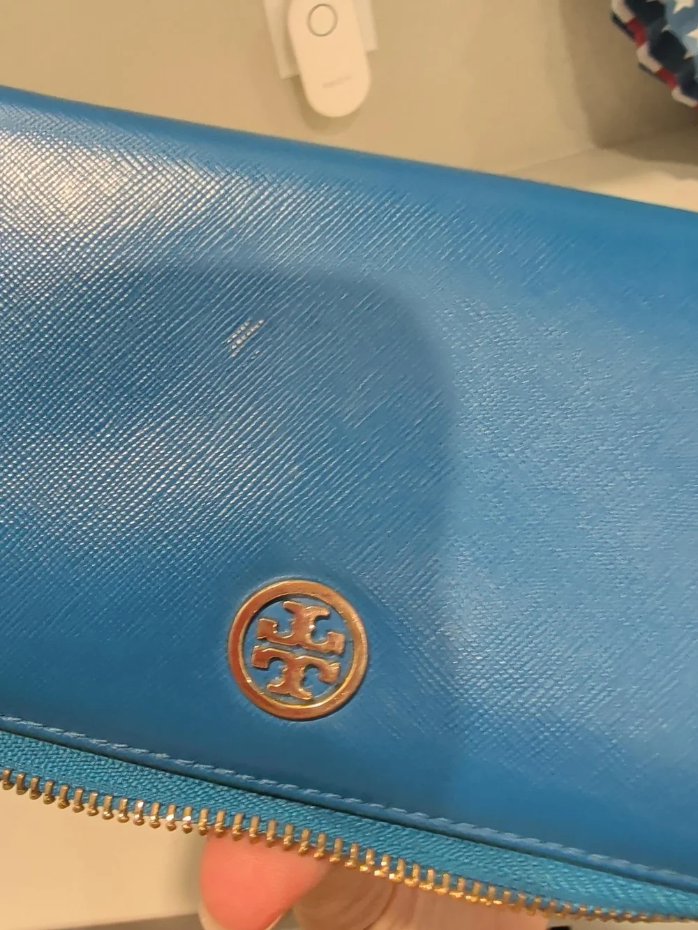 Tory Burch Bright Blue Saffiano Leather Zip-Around Wallet